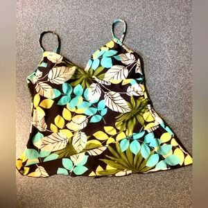 Christina Tankini top turquoise, yellow green and brown size 14 flowers …